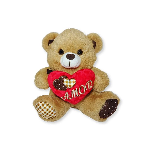 Urso de Pelúcia Cappuccino Minduim com Coração Amor Bordado – Macio e Charmoso Fizzy Toys