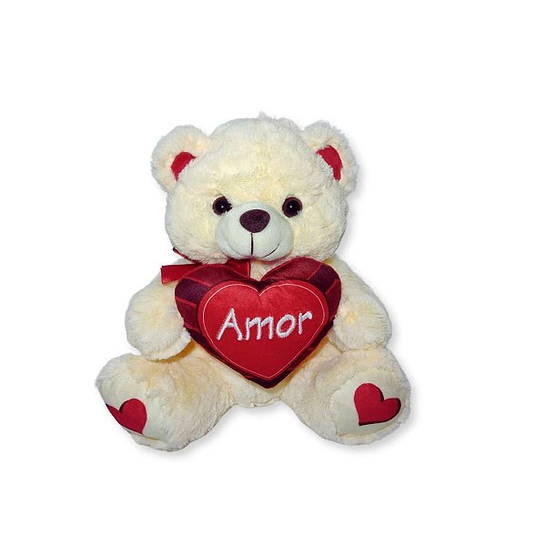 Urso de Pelúcia Com Coração Amor Fizzy Toys FE7294 Creme Sophie