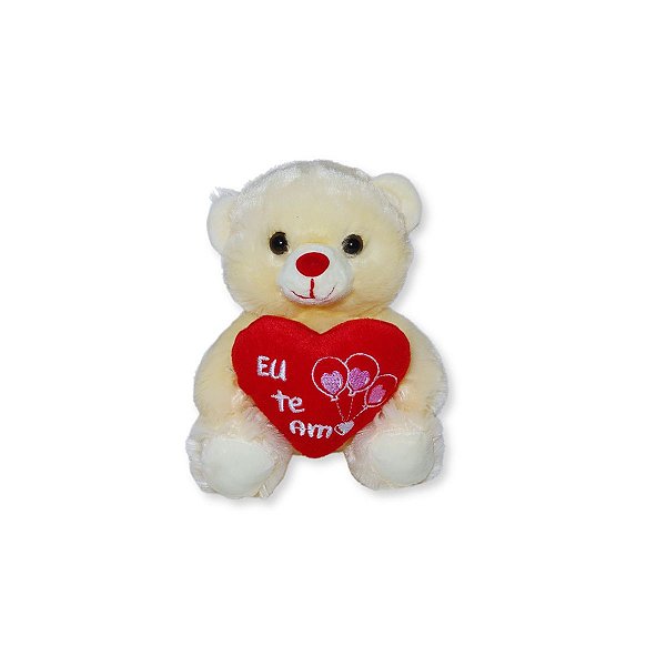 Urso de Pelúcia Com Coração Eu Te Amo Fizzy Toys FC2789 Creme Milo