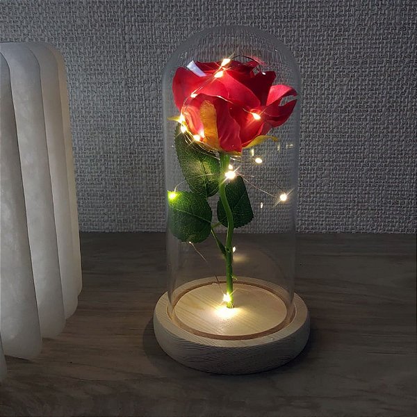 Rosa na cúpula de Vidro Luzes de Led 6475 Rosa Vermelha