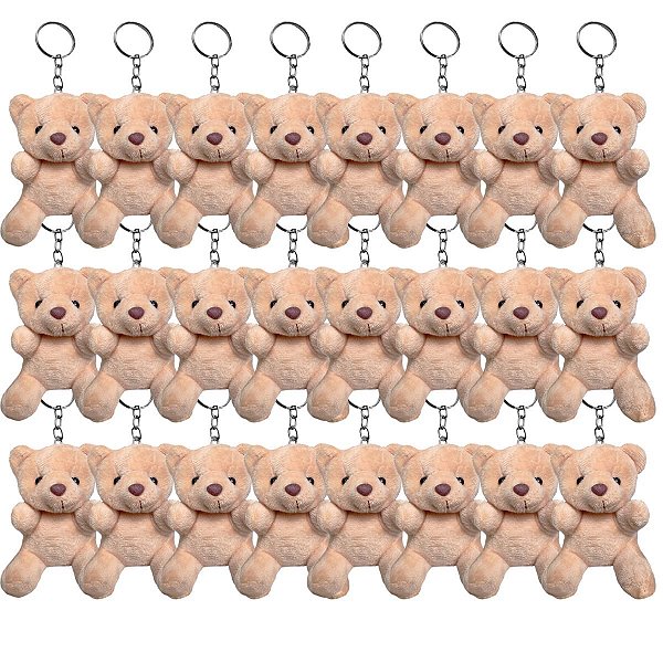 Kit 24 Ursinhos Chaveiro de Pelúcia Plush Marrom Fofos para Brindes e Lembrancinhas