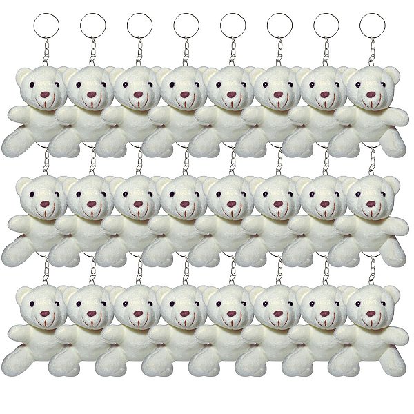 Kit 24 Ursinhos Chaveiro de Pelúcia Plush Creme Macios para Lembrancinhas e Presentes