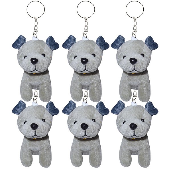 Kit 6 Cachorrinhos Chaveiro Bart Cinza – Fofos, Macios e Perfeitos para Lembrancinhas ou Presentes Delicados!