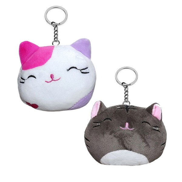 Kit 2 Gatinhos Chaveiro Cinza e Branco – Pelúcia Fofa para Decorar, Usar ou Presentear com Delicadeza!