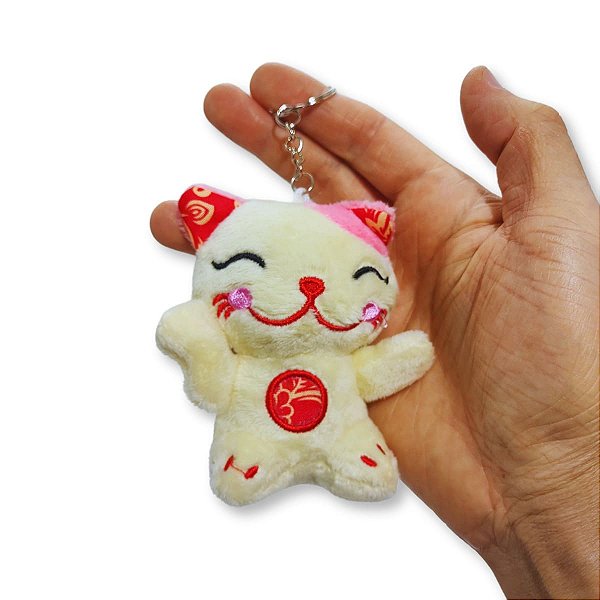 Gato da Sorte Chaveiro Creme – Pelúcia Fofinha com Selo INMETRO para Presentear com Boas Vibrações!
