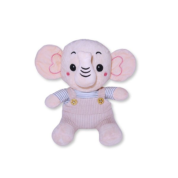 Elefante de Pelúcia Rosa com Macacão Fizzy Toys Ellie Macia e Fofa para Crianças, Presente e Decoração