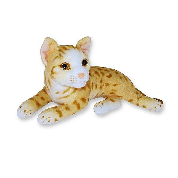 Gato de Pelúcia Deitado Amarelo Mochi Fofy Toys Super Fofo e Macio para Presentear ou Decorar