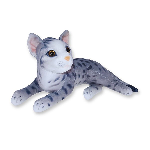 Gato de Pelúcia Deitado Cinza Nico Fofy Toys Super Fofo e Macio para Presentear ou Decorar
