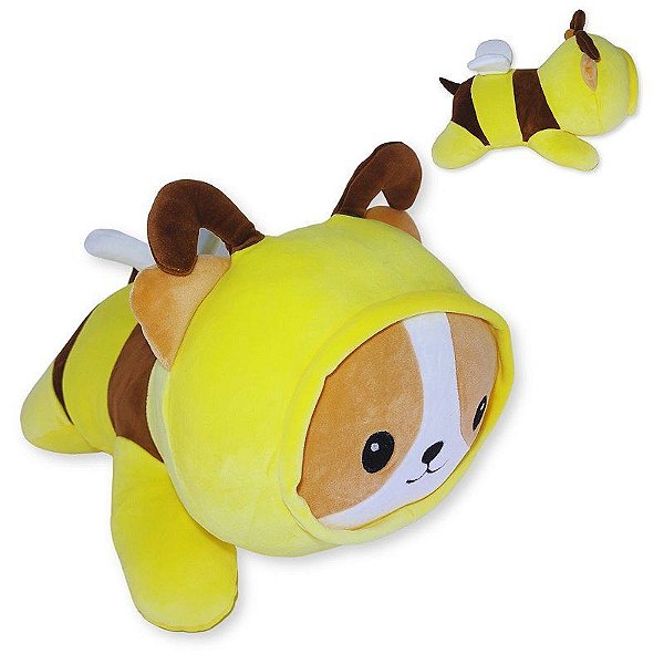 Cachorro de Pelúcia Cãobelha Fizzy Toys com Roupinha de Abelha Amarela Divertida e Fofa