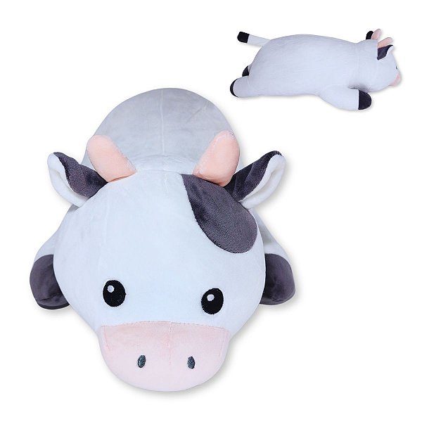 Vaca de Pelúcia Fizzy Toys Formato Almofada Plush Branco