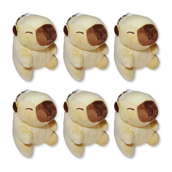 6 Capivaras de Pelúcia Com Chaveiro Fizzy Toys Bege Teca