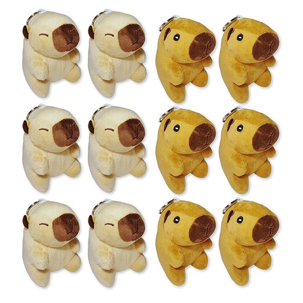 12 Capivaras de Pelúcia Com Chaveiro Fizzy Toys Teca e Capi