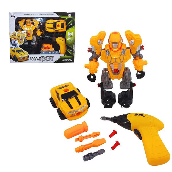 Robô e Carro 2 em 1 com Parafusadeira e Ferramentas - Brinquedo Transformável