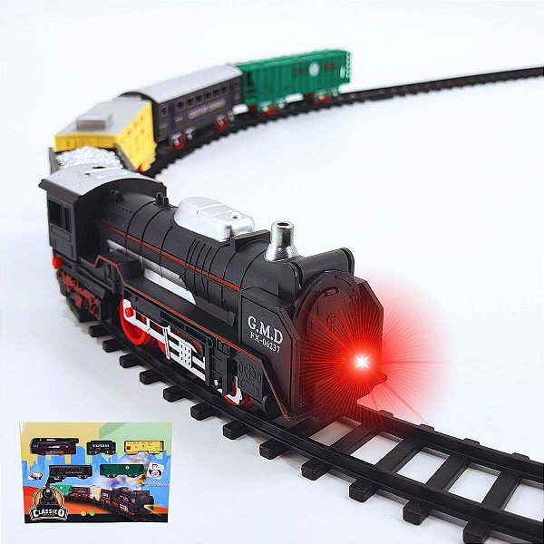 Brinquedo Trem Expresso Clássico com Luz, Som e Trilhos - Diversão Garantida