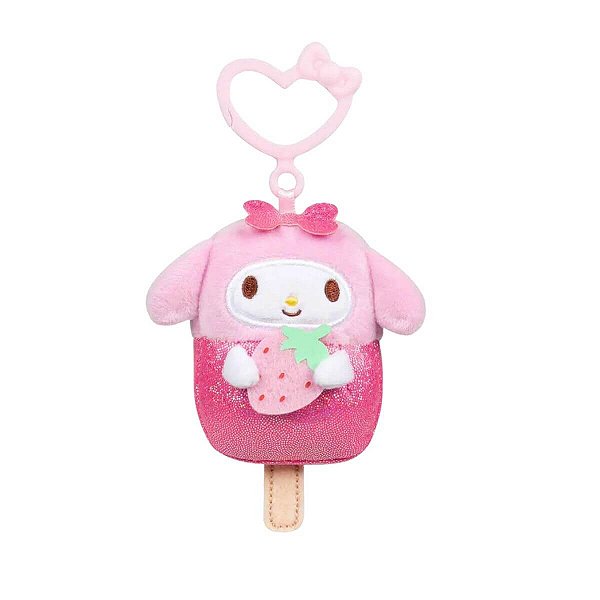 Chaveiro de Pelúcia Hello Kitty e Amigos My Melody, Design Picolé Macio e Fofinho com Gancho Coração