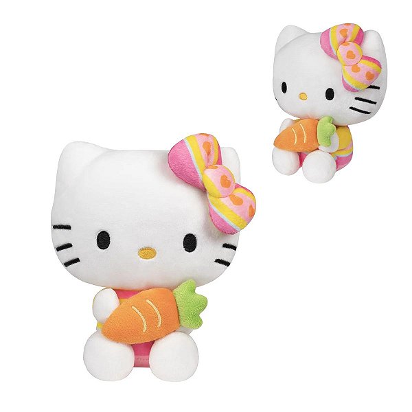 Hello Kitty Pelúcia Segurando Cenoura - Presente Perfeito para Fãs e Colecionadores da Personagem!