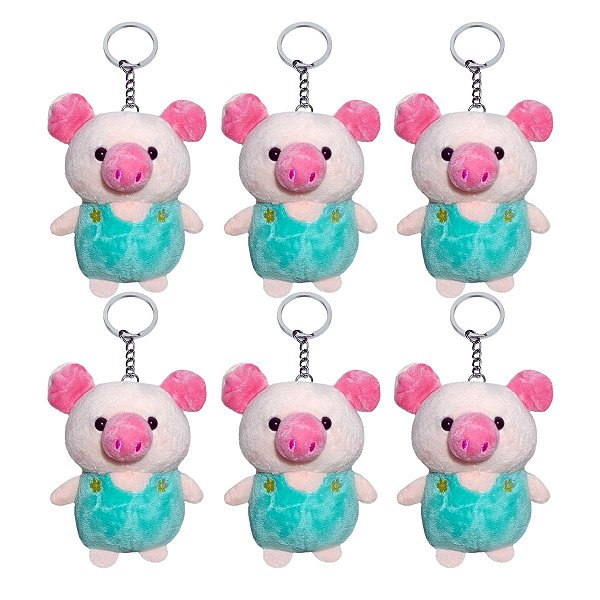 Kit 6 Pelúcias Porquinho Pequeno - Design Encantador, Macio e com Corrente Resistente para Diversos Usos!