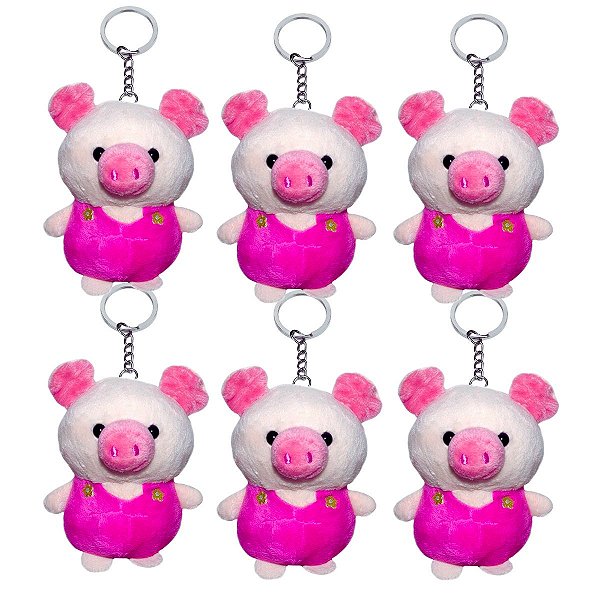6 Pelúcias Porquinho Pequeno - Design Encantador, Macio e com Corrente Resistente para Diversos Usos!