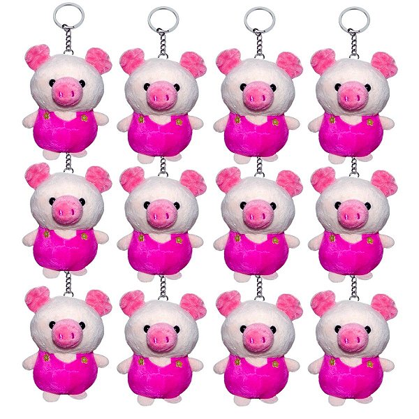 12 Pelúcias Porquinho Pequeno - Design Encantador, Macio e com Corrente Resistente para Diversos Usos Pinky
