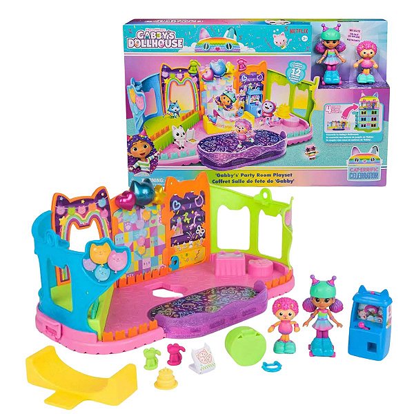 Brinquedo Gabby’s Dollhouse Festa no Sótão - Conjunto Colorido com Mini Bonecos e Itens Interativos!
