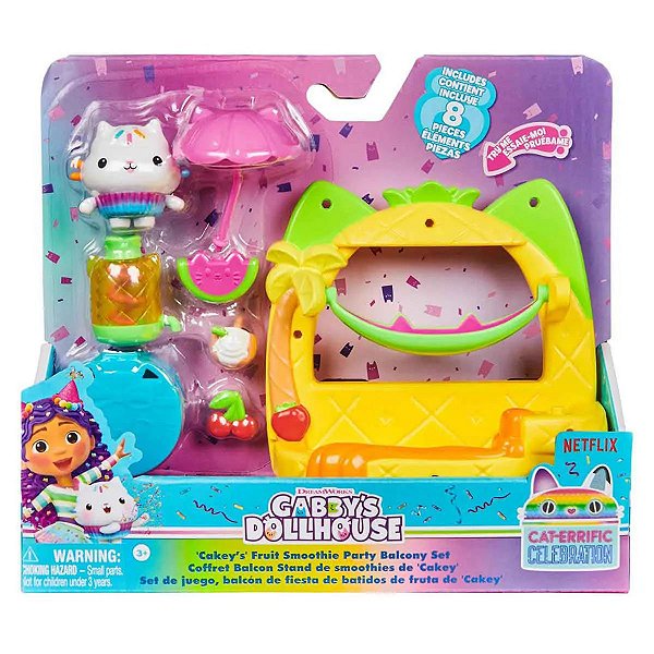 Brinquedo Cakey Cat Gabby’s Dollhouse - Conjunto Colorido Com Mini Boneco, Copo de Smoothie e Frutas