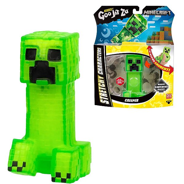Creeper Goo Jit Zu - Boneco Flexível de Minecraft com Textura Crunchy e Peça Secreta Escondida