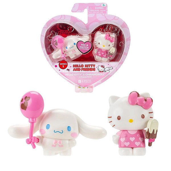 Kit 2 Figuras Hello Kitty & Cinnamoroll – Edição Romântica, Presente Perfeito para Fãs Sanrio