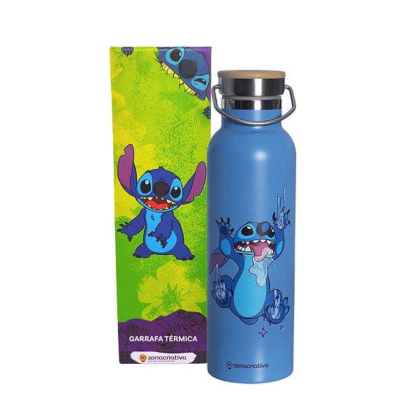 Garrafa Térmica Disney Stitch Zona Criativa 600ml – Estampa Fofa, Inox e Tampa Ecológica