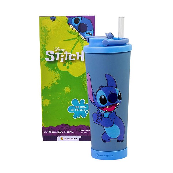 Copo Térmico Disney Stitch 850ml Zona Criativa – Com Canudo Retrátil e Tampa Segura