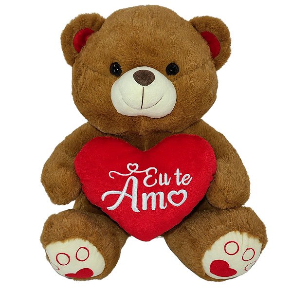 Urso de Pelúcia Creme 45cm com Coração Vermelho – Diga Eu Te Amo com Estilo Chocolito