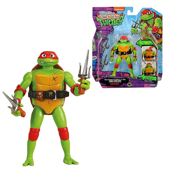 Raphael das Tartarugas Ninja com Cabeça Retrátil e Sais – Boneco Articulado Licenciado