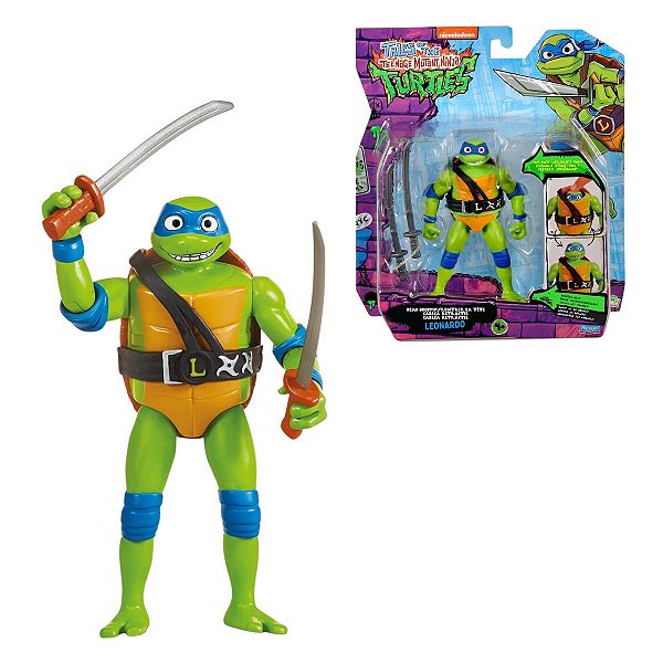 Boneco Articulado Leonardo Tartarugas Ninja com Cabeça Retrátil e Armas Originais – 11cm