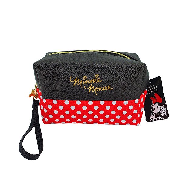 Estojo Minnie Mouse Oficial com Bolinhas, Ideal para Maquiagem e Acessórios