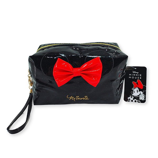 Necessaire Brilhosa da Minnie com Zíper Dourado, Alça de Mão e Design Exclusivo