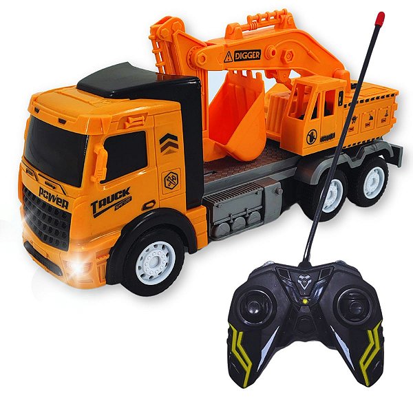 Caminhão Infantil com Controle – Modelo Escavadeira com Luzes e Movimento em 4 Direções