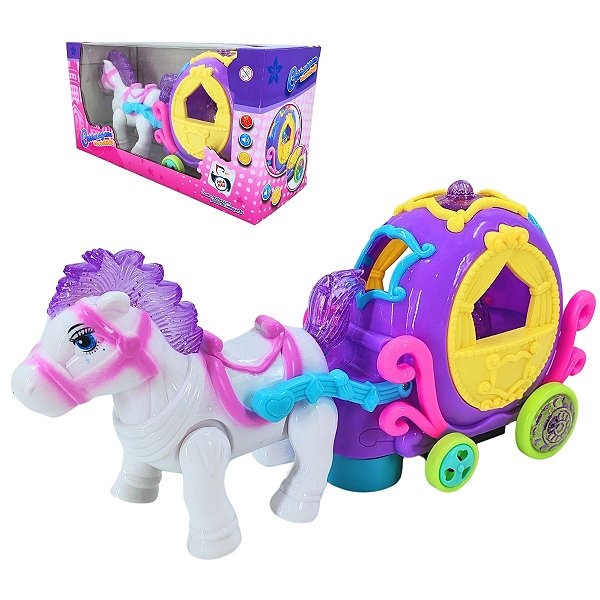 Carruagem Encantada Musical Infantil com Luzes e Bate e Volta Pica Pau - Brinquedo Divertido