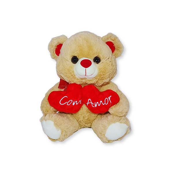 Urso de Pelúcia Macio 25cm com Bordado Com Amor – Ideal para Dia das Mães, Aniversário ou Surpresa Especial