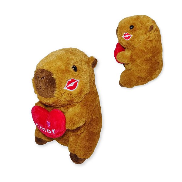 Capivara de Pelúcia com Coração Amor e Beijo – Presente Fofo para Namorados ou Datas Especiais