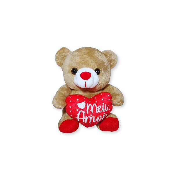 Urso com Coração Bordado Amor – Pelúcia Pequena 16cm para Presentear com Carinho