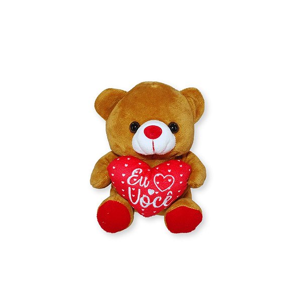 Urso de Pelúcia com Coração Amor 16cm – Toque Macio e Enchimento Antialérgico