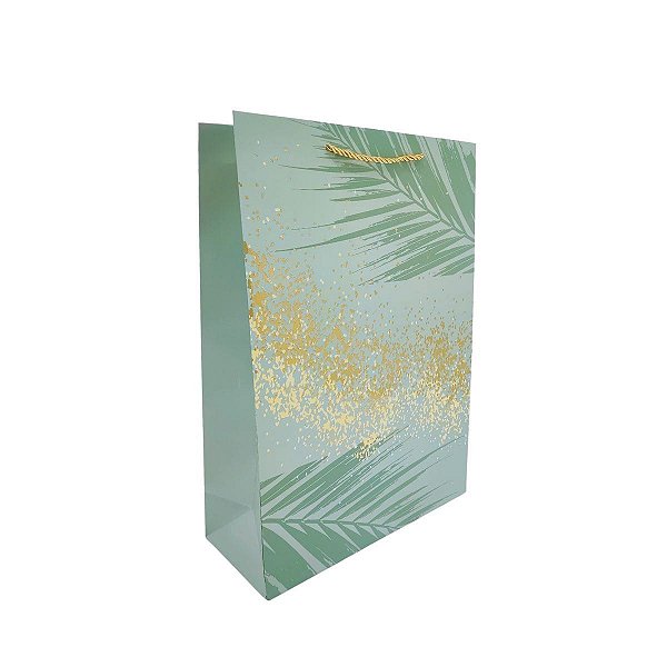 Sacola de Presente Grande 42x30cm Estampa Tropical com Alça de Cordão Dourado Reforçada