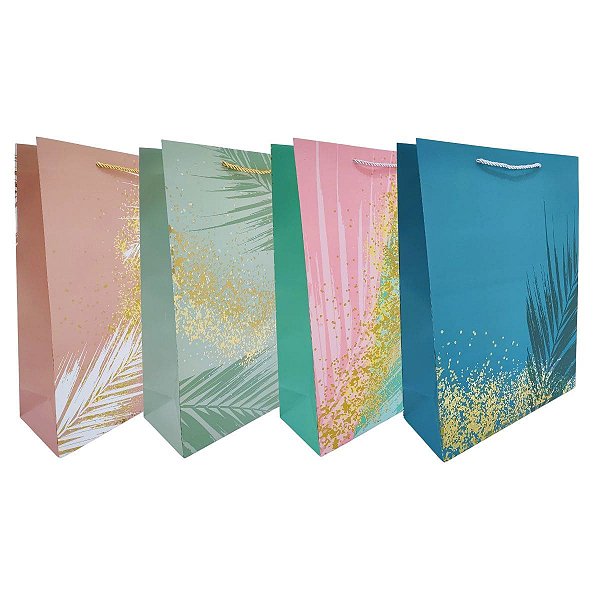 Kit 12 Sacolas Para Presente Tamanho G Papel Cartão Sortidas Com Estampa Decorativa