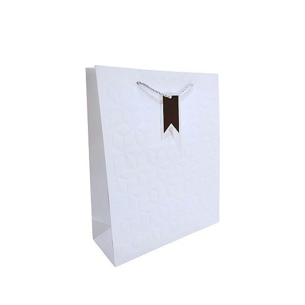 Sacola Presente Luxo Branca com Relevo e Alça de Cordão – Tamanho Médio 32x26x10cm