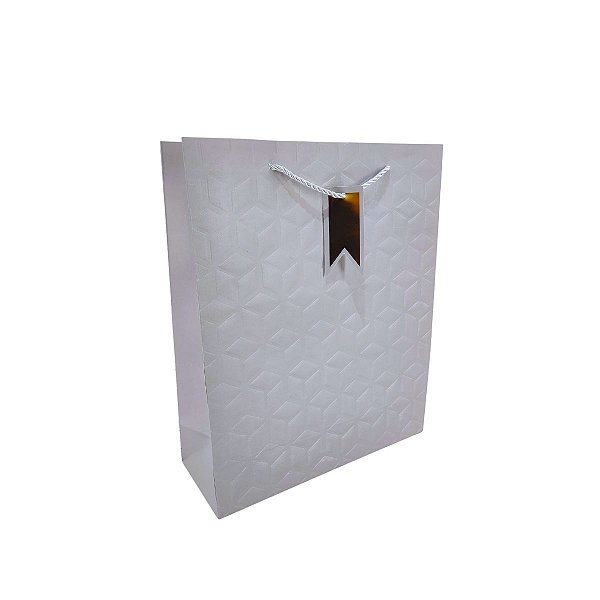 Sacola Presente Luxo Cinza com Relevo e Alça de Cordão – Tamanho Médio 32x26x10cm