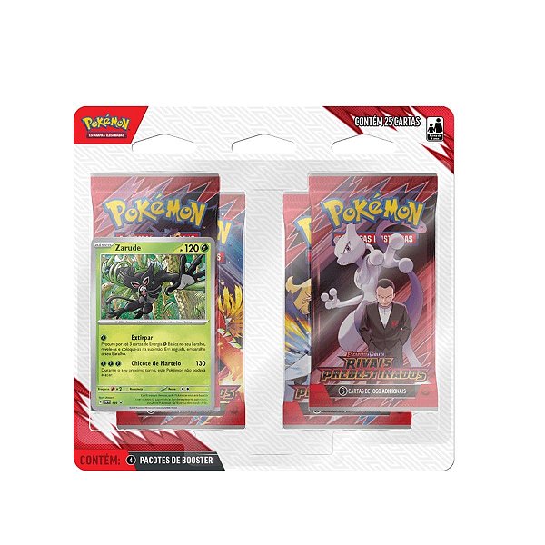 Blister Pokémon TCG Rivais Predestinados Zarude com 4 Pacotes de Booster e 25 Cartas