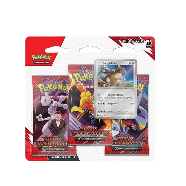 Blister Pokémon TCG Triplo Rivais Predestinados Kangaskhan com 3 Boosters e Carta Promo