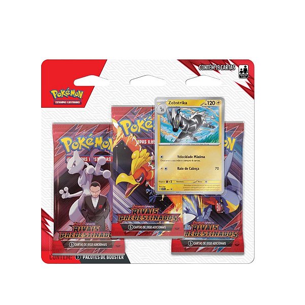 Blister Pokémon TCG Triplo Rivais Predestinados Zebstrika com 3 Boosters e Carta Promo