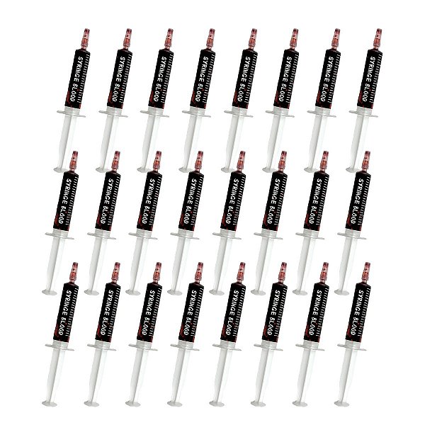 Kit com 24 Seringas de Sangue Falso Horror Make Para Maquiagem Halloween e Festa Fantasia