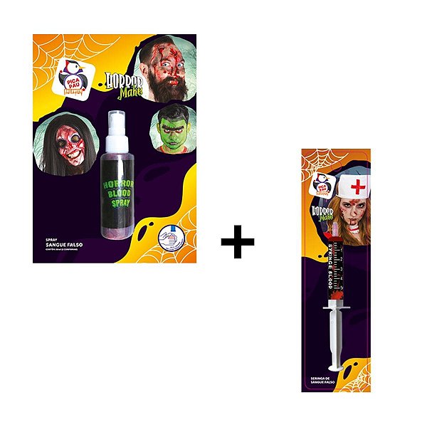 Kit com 1 Frasco de Sangue Falso 59ml + 1 Seringa 5ml Para Maquiagem Halloween Horror Make