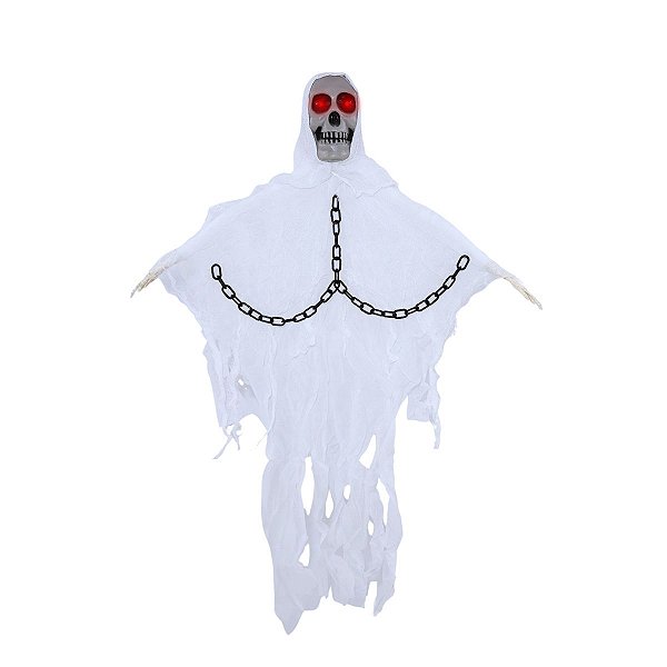 Enfeite Fantasma Decorativo Halloween 85cm com Luz Piscante e Som Ativado por Toque